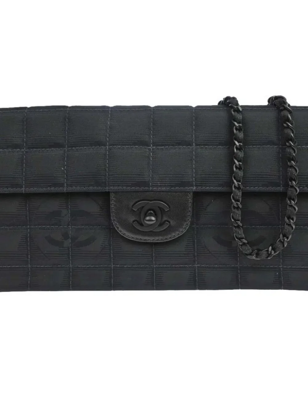 Chanel Black Jacquard Nylon Travel Line East West Shoulder Bag